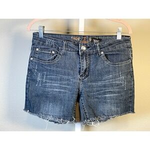JZ Blue Jean Shorts Embroidered Juniors 7 Y2K Bling Bling Denim Cut‎ offs